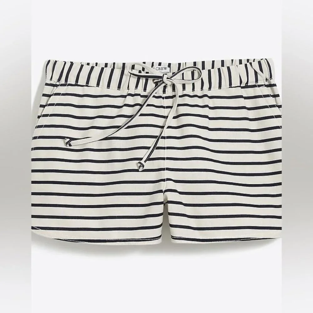 J Crew Factory Womens Size Medium Striped Linen-Cotton Drawstring Short Blue - Picture 2 of 11